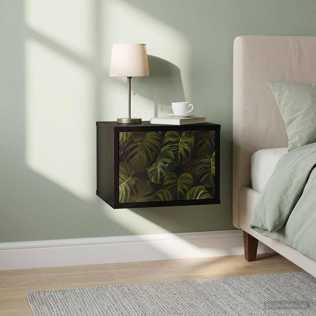 vidaXL Mesita de noche de pared ELBURG Roble Negro 36 x 33 x 25 cm