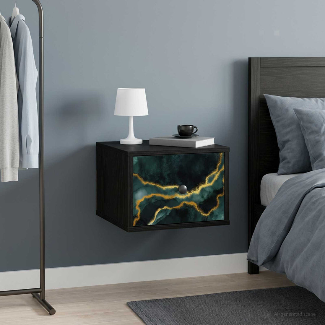vidaXL Mesita de noche de pared WIJHE Roble Negro 36 x 33 x 25 cm