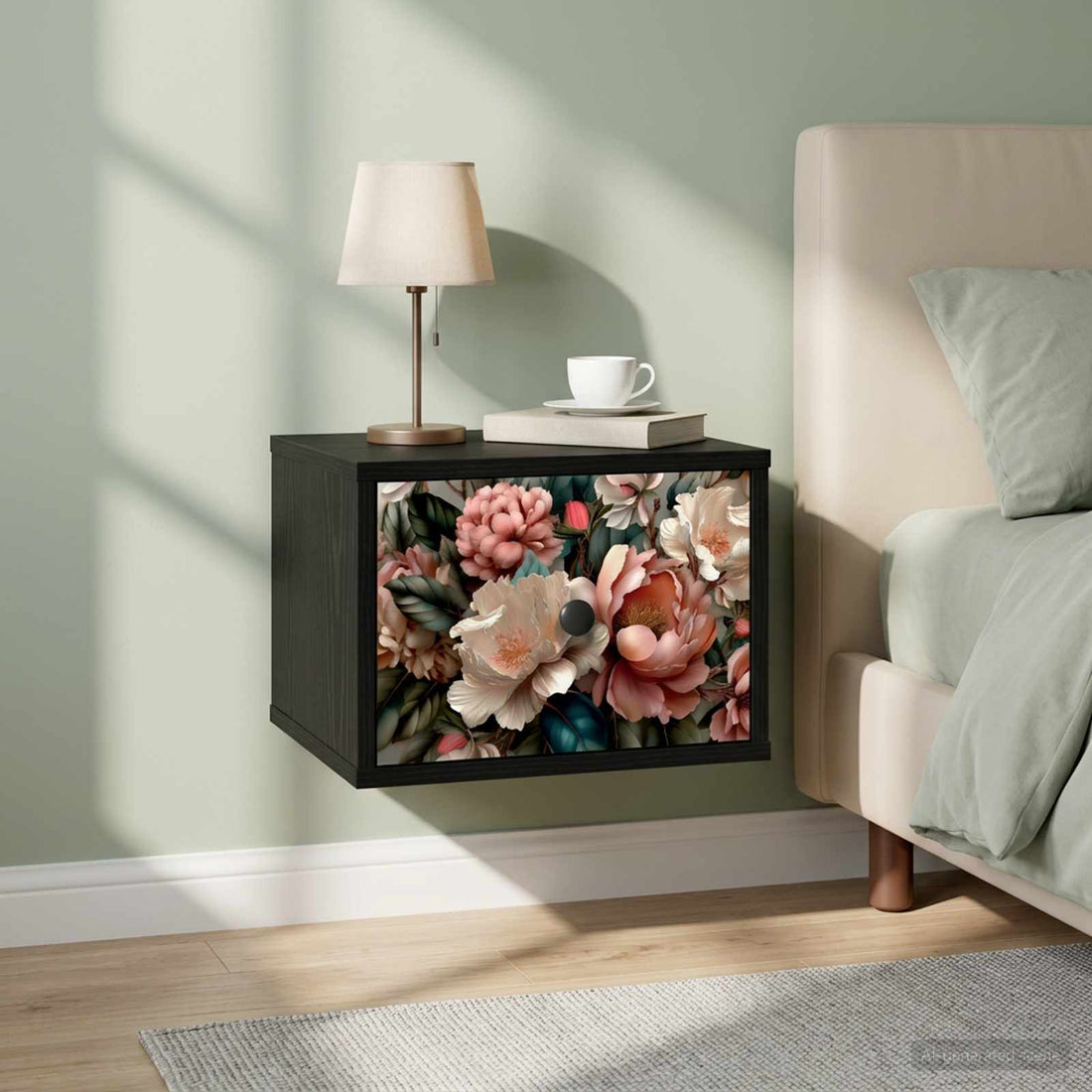 vidaXL Mesita de noche de pared BORNE Roble Negro 36 x 33 x 25 cm