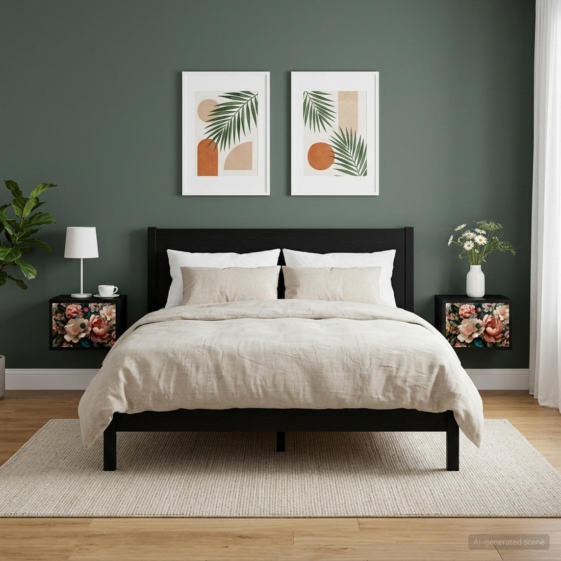 vidaXL Mesita de noche de pared BORNE 2 uds. Roble Negro