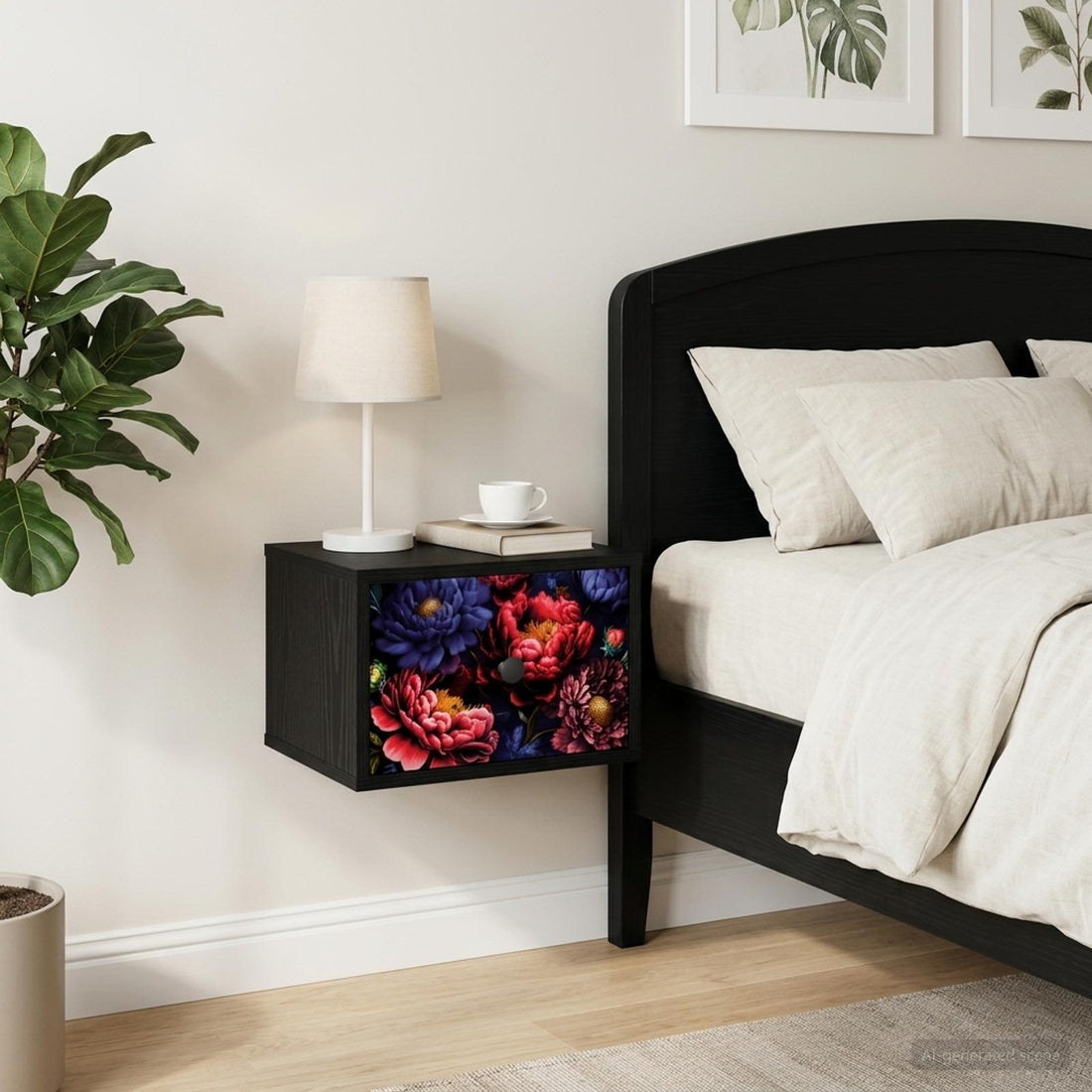 vidaXL Mesita de noche de pared KIEL Roble Negro 36 x 33 x 25 cm