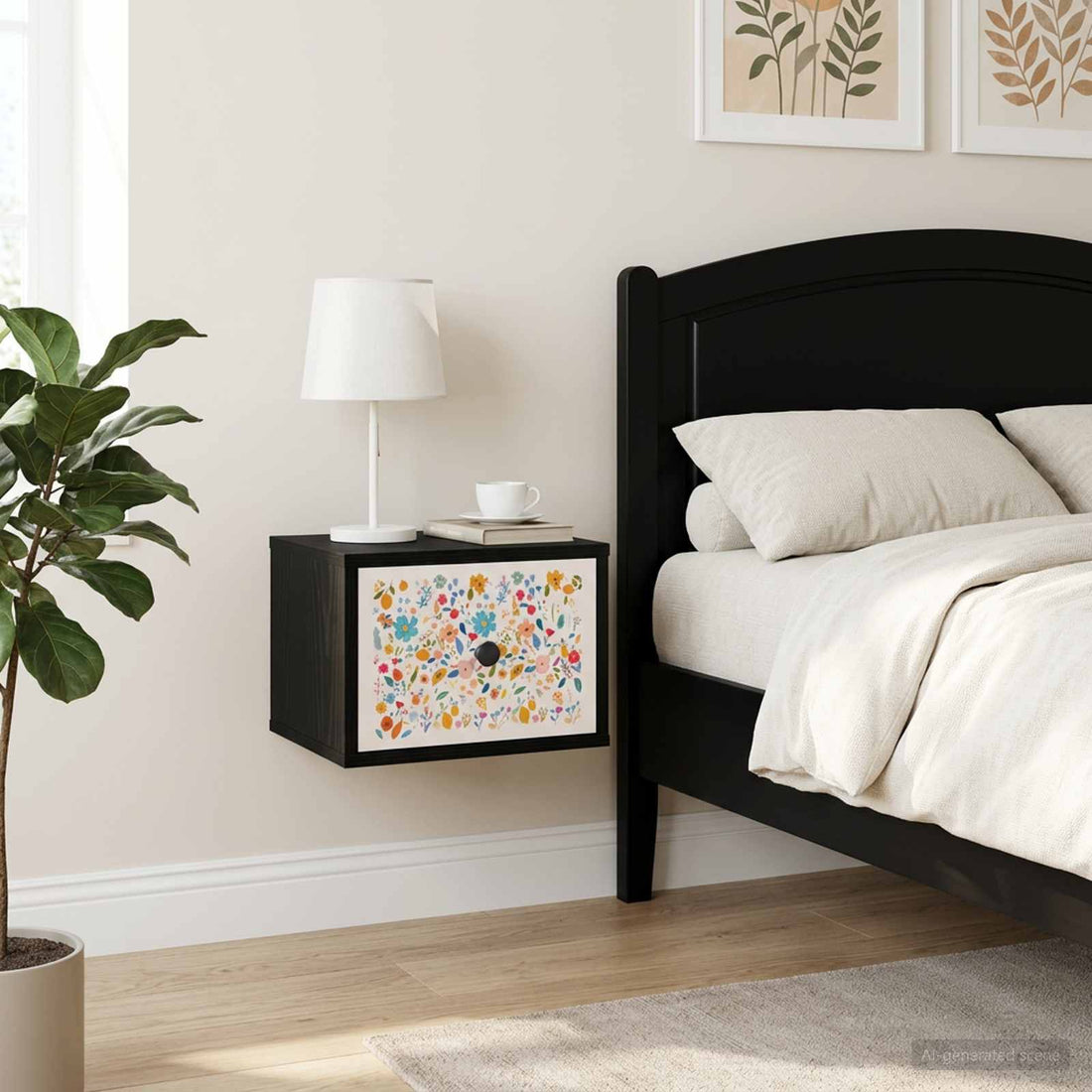 vidaXL Mesita de noche de pared MAINZ Roble Negro 36 x 33 x 25 cm