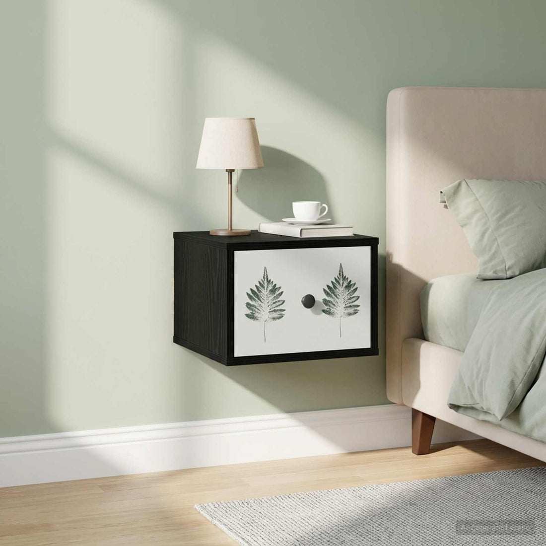 vidaXL Mesita de noche de pared HANAU Roble Negro 36 x 33 x 25 cm