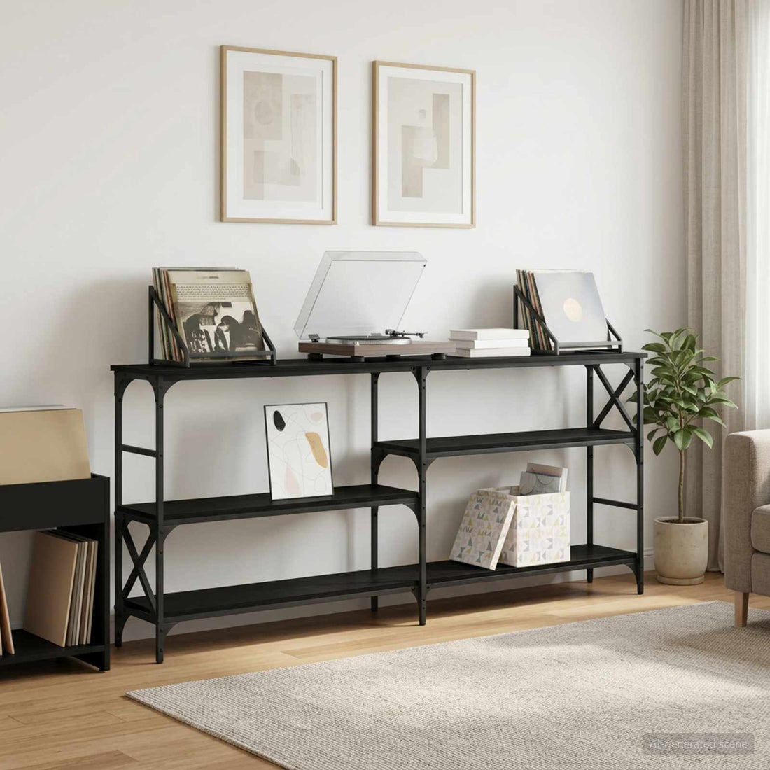 vidaXL Mesa Consola Roble Negro 180 x 29 x 76,5 cm metal PB