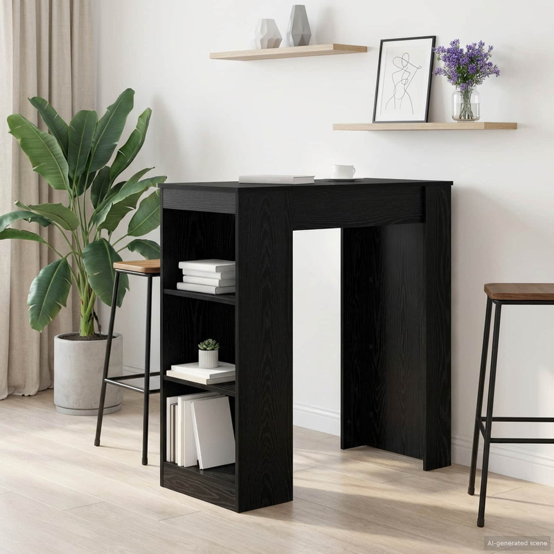 vidaXL Mesa de Bar 95 x 47 x 103,5 cm Madera de ingeniería Roble Negro