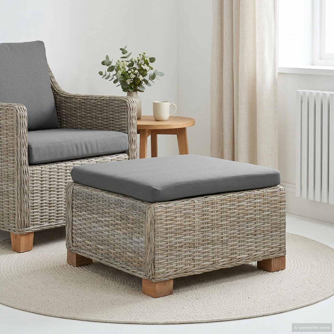 vidaXL Reposapiés con cojín GENDT Ratán natural Gris Kubu