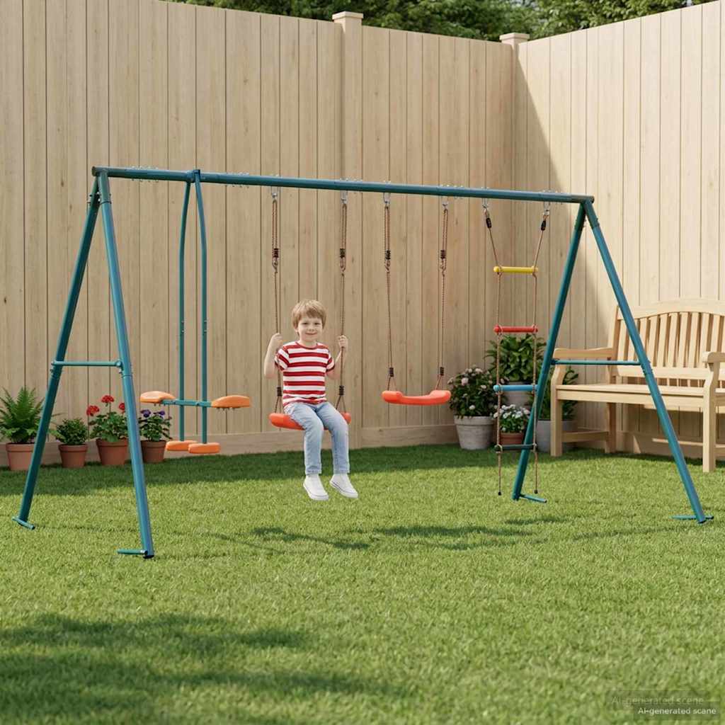 vidaXL Juego de Columpios Exterior Multicolor acero y PE