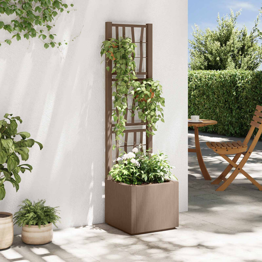 vidaXL Maceta de jardín con enrejado Marrón 36 x 36 x 140 cm PP