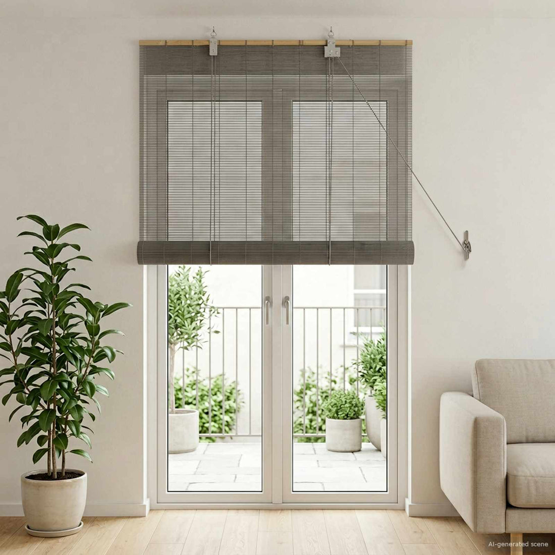 vidaXL Estor enrollable Gris 90 x 220 cm Bambú