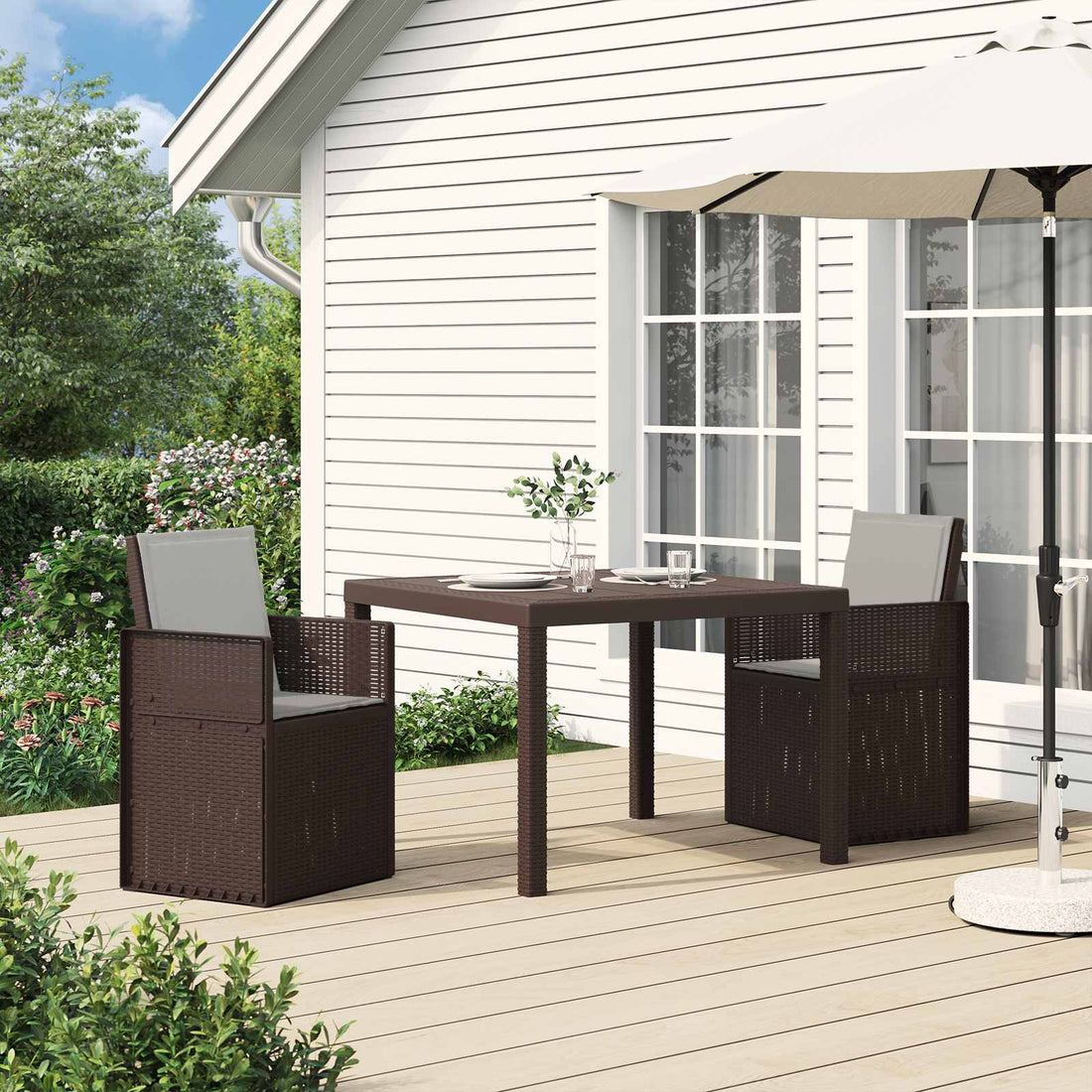 vidaXL Conjunto de Comedor de Jardín 3 pcs Marrón y Gris Claro PP