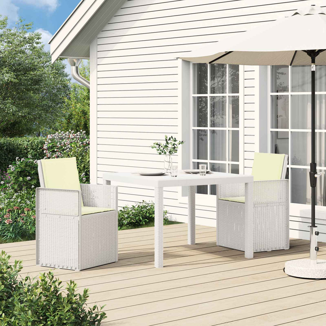vidaXL Conjunto de Comedor de Jardín 3 uds. Blanco y Crema PP