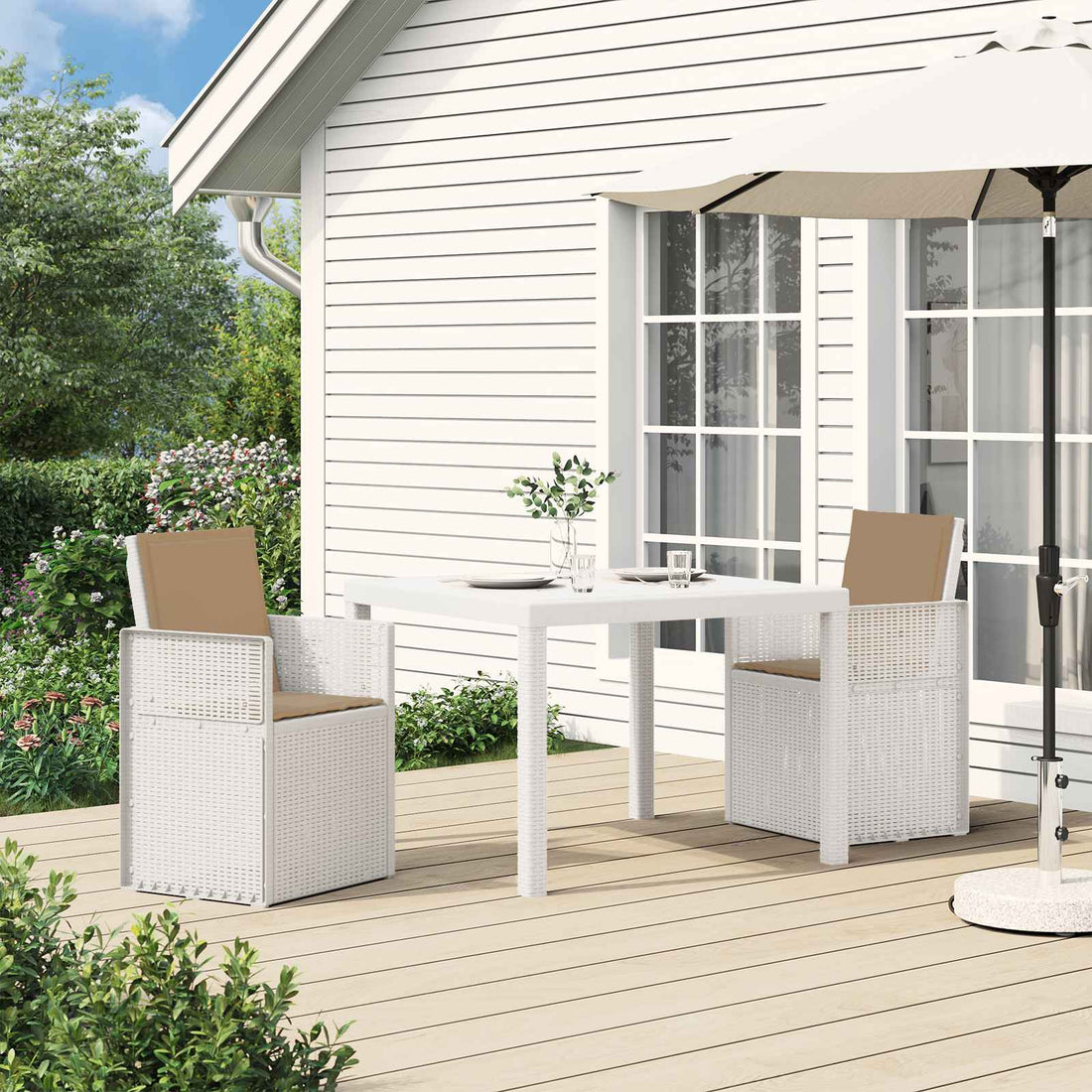 vidaXL Conjunto de Comedor de Jardín 3 uds. Blanco y Topo PP