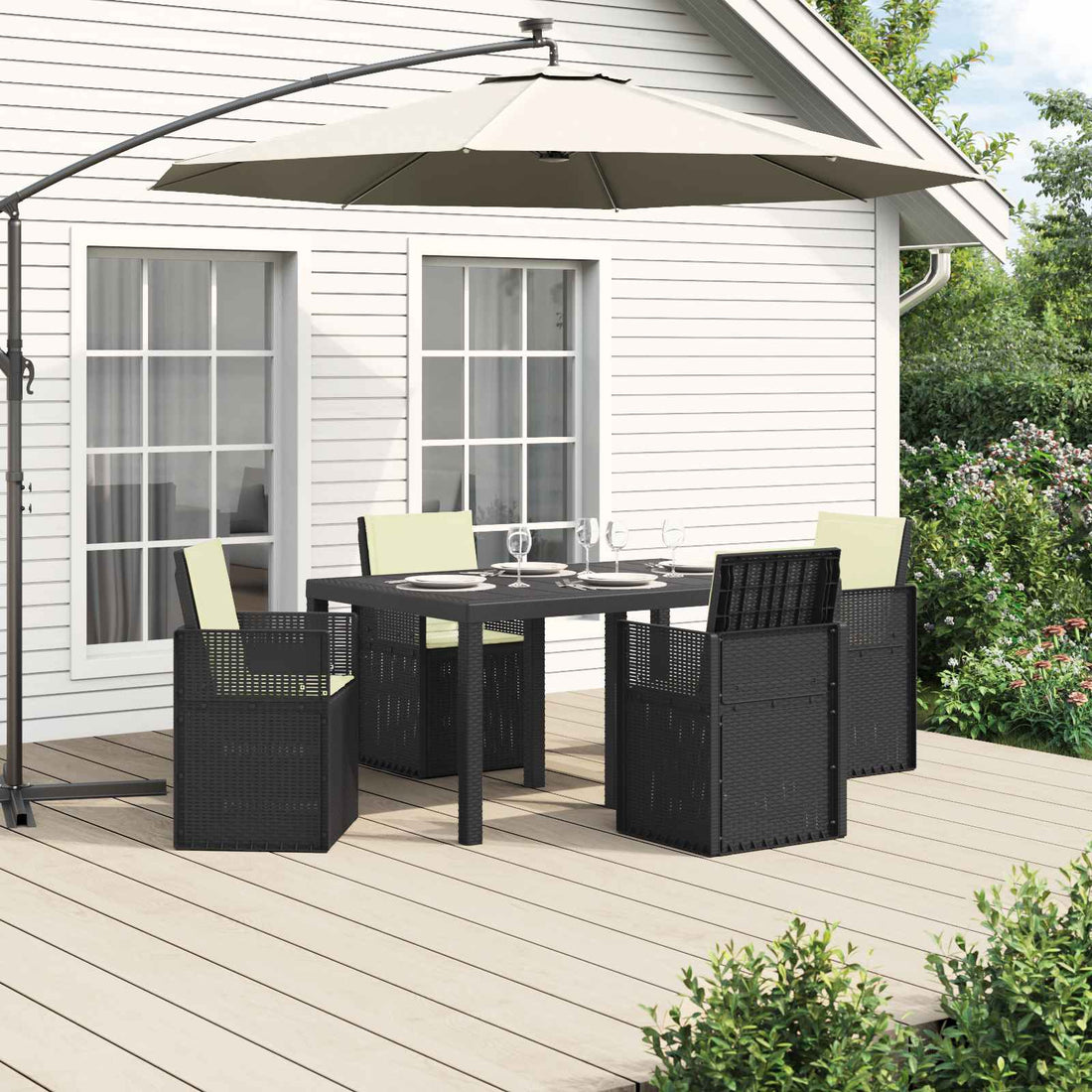 vidaXL Conjunto de Comedor de Jardín 5 uds. Antracita y Crema PP