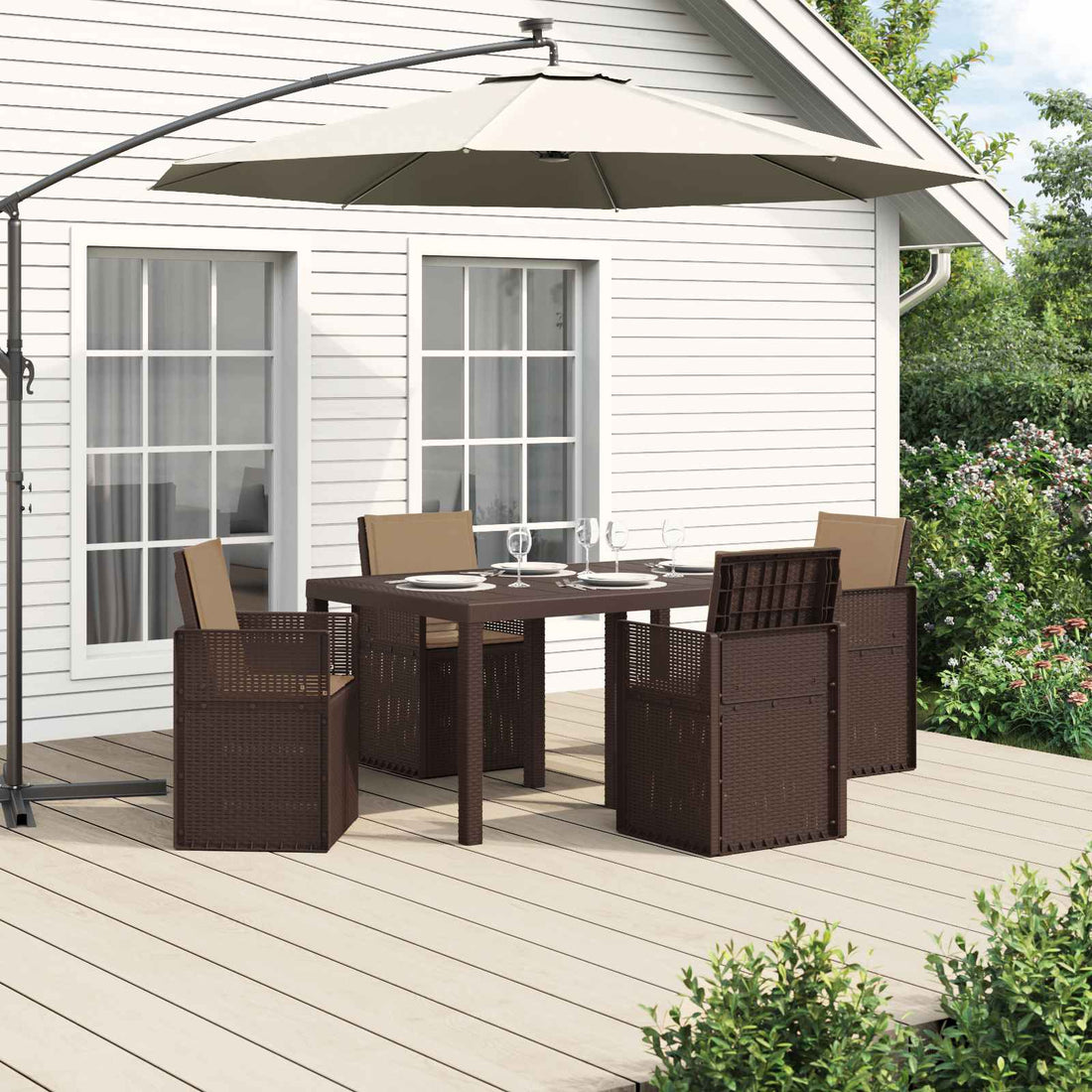 vidaXL Conjunto de Comedor de Jardín 5 uds. Marrón y Topo PP