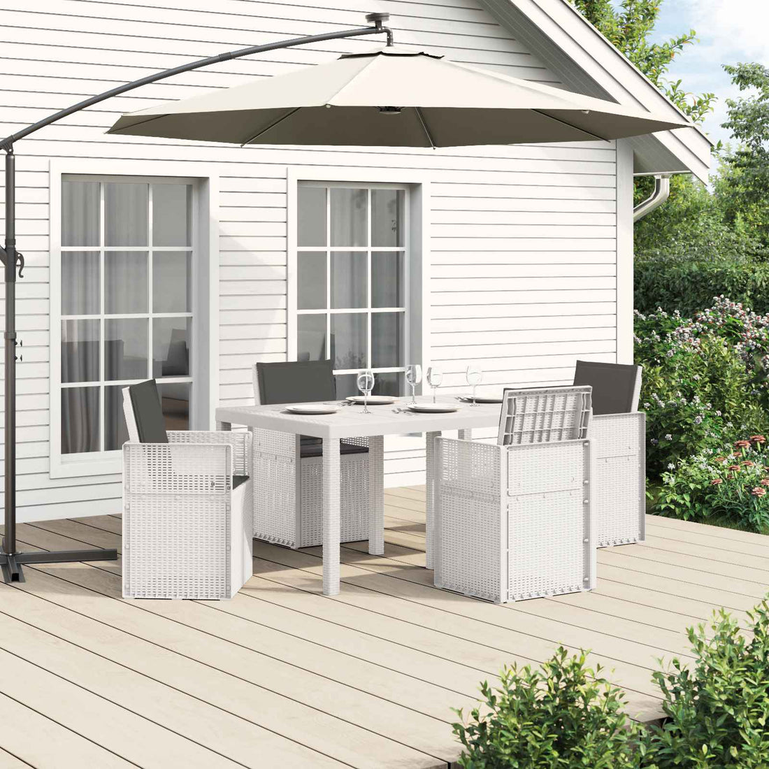 vidaXL Conjunto de Comedor de Jardín 5 uds. Blanco y Antracita PP