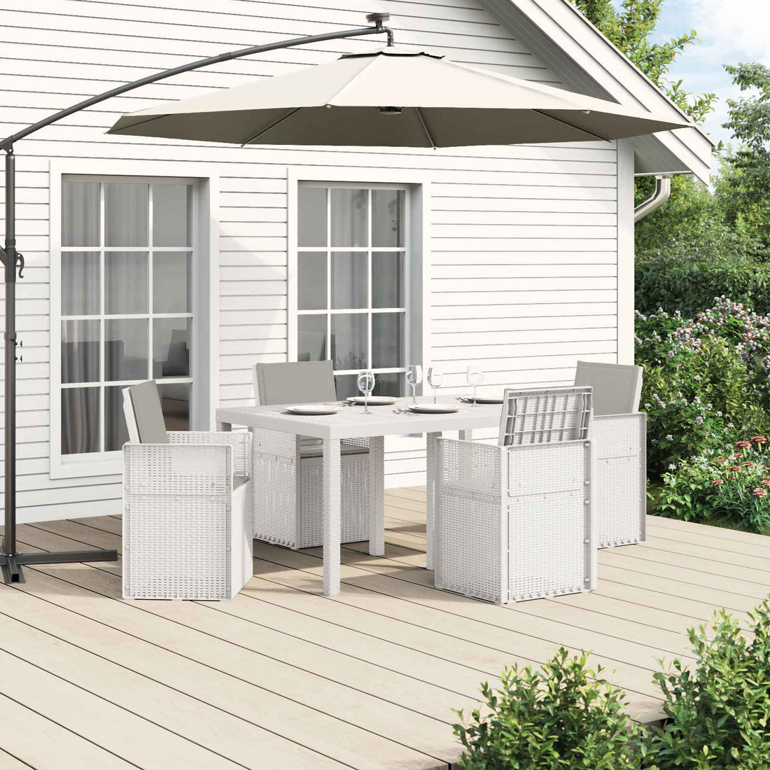 vidaXL Conjunto de Comedor de Jardín 5 uds. Blanco y Gris Claro PP