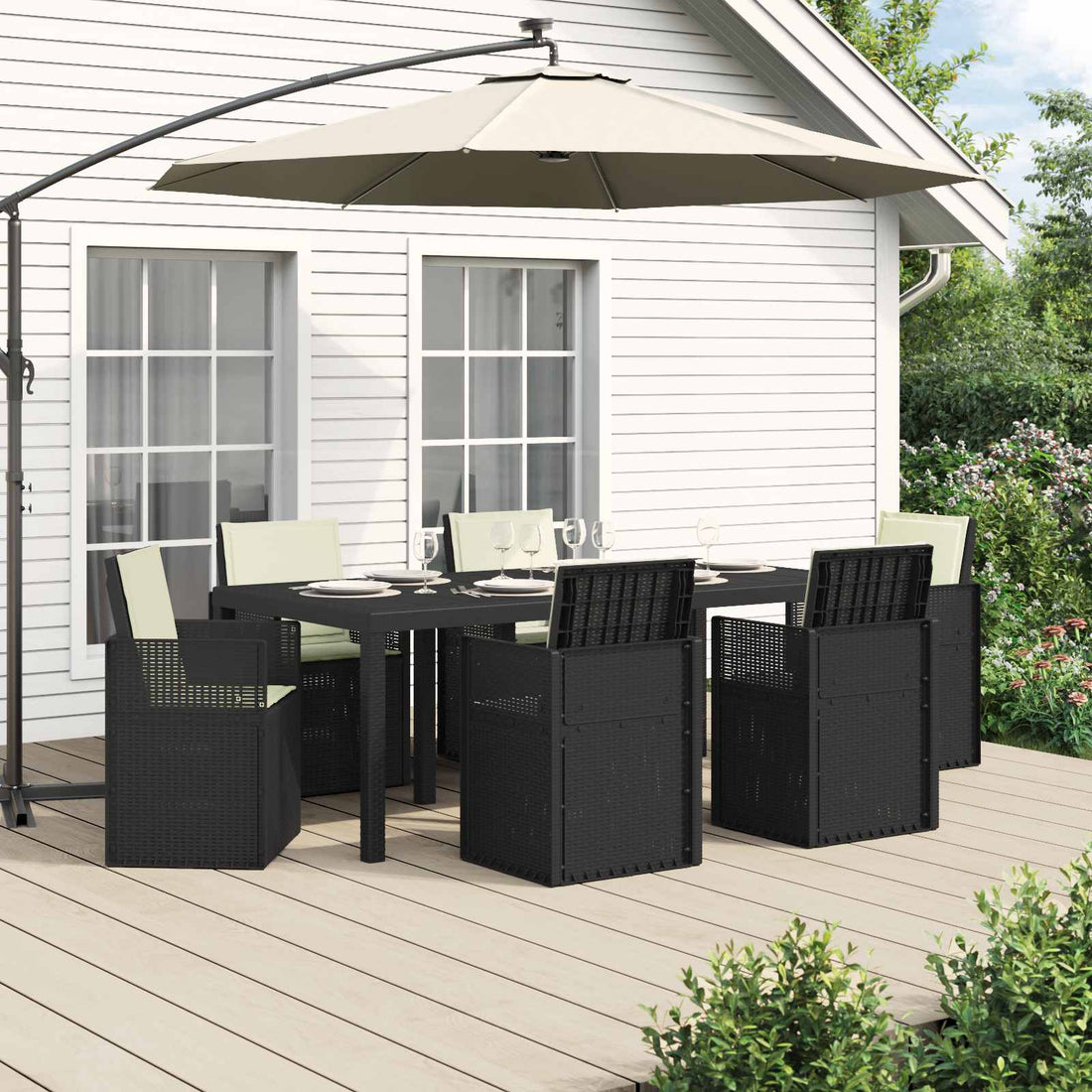 vidaXL Conjunto de Comedor de Jardín 7 uds. Antracita y Crema PP