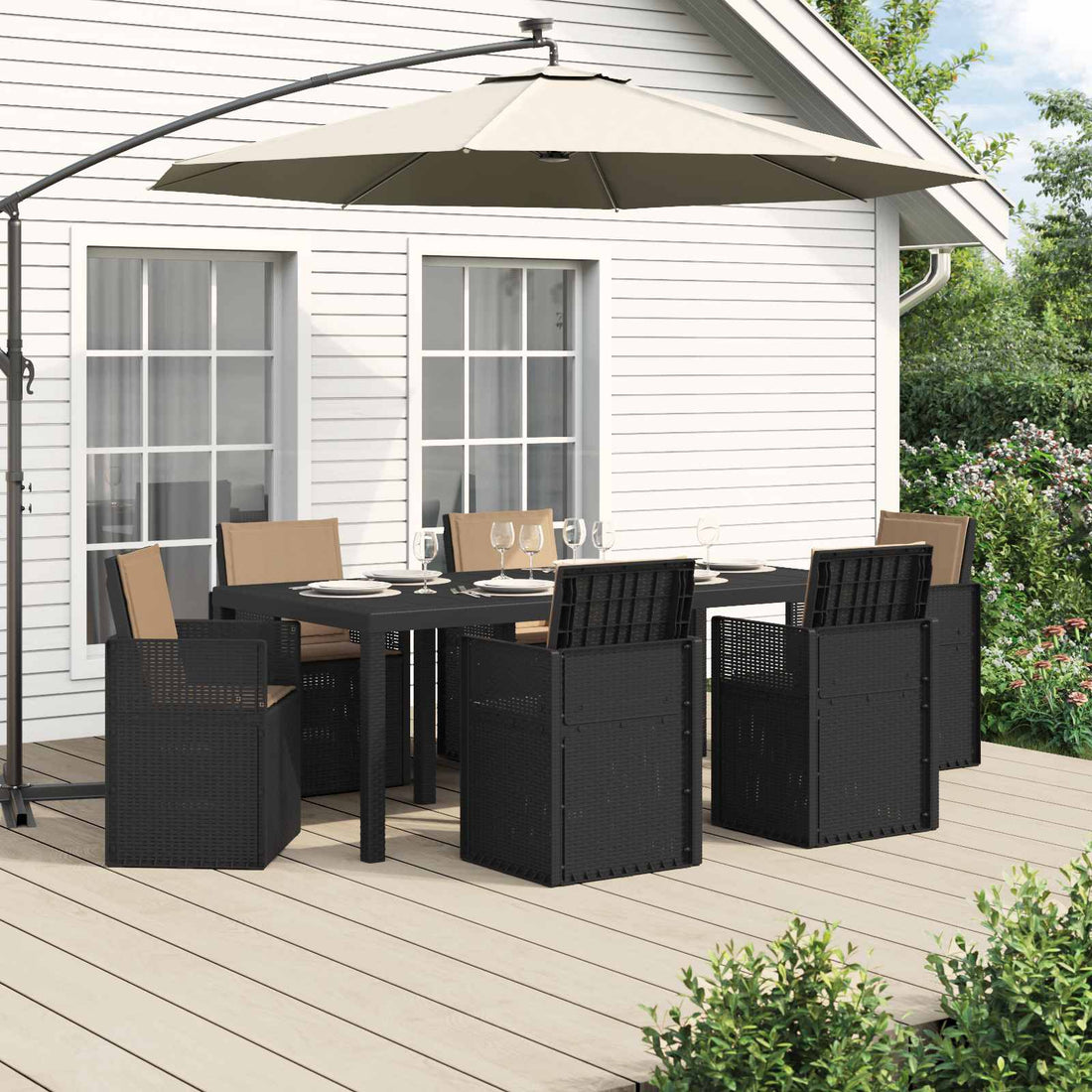vidaXL Conjunto de Comedor de Jardín 7 uds. Gris Antracita y Topo PP