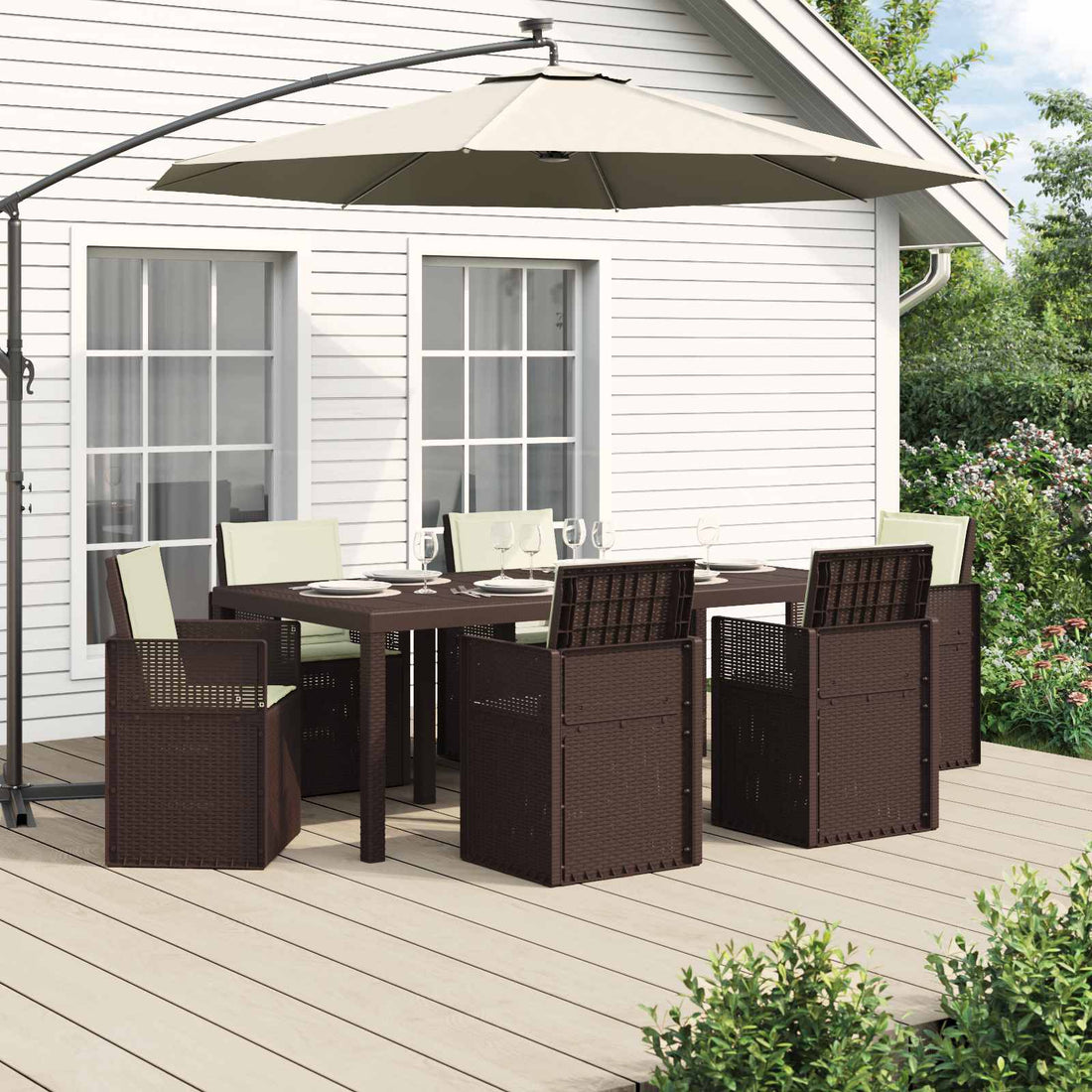 vidaXL Conjunto de Comedor de Jardín 7 uds. Marrón y crema PP