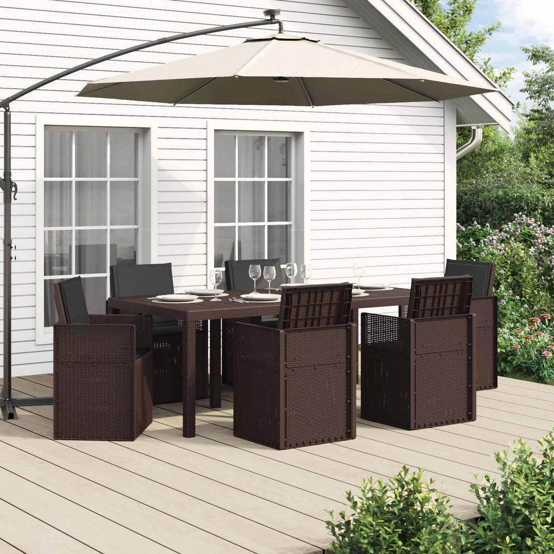 vidaXL Conjunto de Comedor de Jardín 7 uds. Marrón y Antracita PP