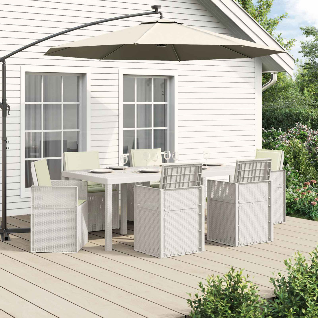 vidaXL Conjunto de Comedor de Jardín 7 uds. Blanco y Crema PP
