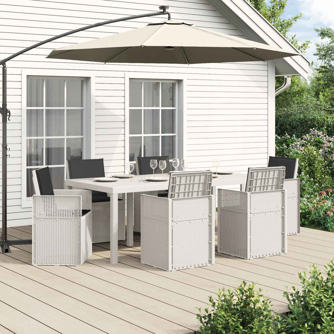 vidaXL Conjunto de Comedor de Jardín 7 uds. Blanco y Antracita PP