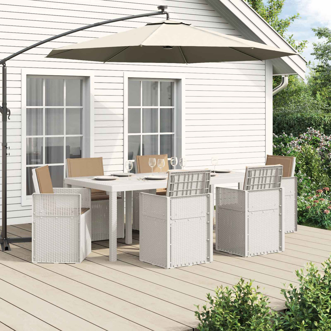 vidaXL Conjunto de Comedor de Jardín 7 uds. Blanco y Topo PP
