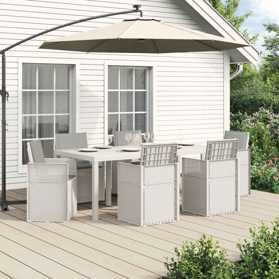 vidaXL Conjunto de Comedor de Jardín 7 uds. Blanco y Gris Claro PP