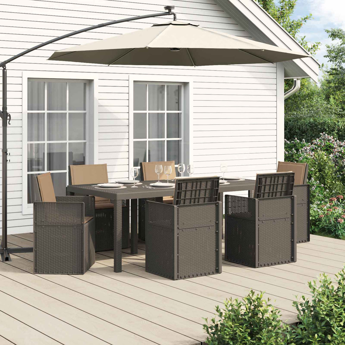 vidaXL Conjunto de Comedor de Jardín 7 uds. Gris Claro y Taupe PP