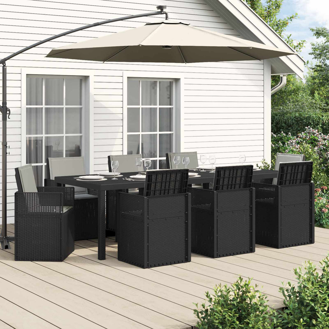 vidaXL Conjunto de Comedor de Jardín 9 uds. Antracita y Gris Claro PP