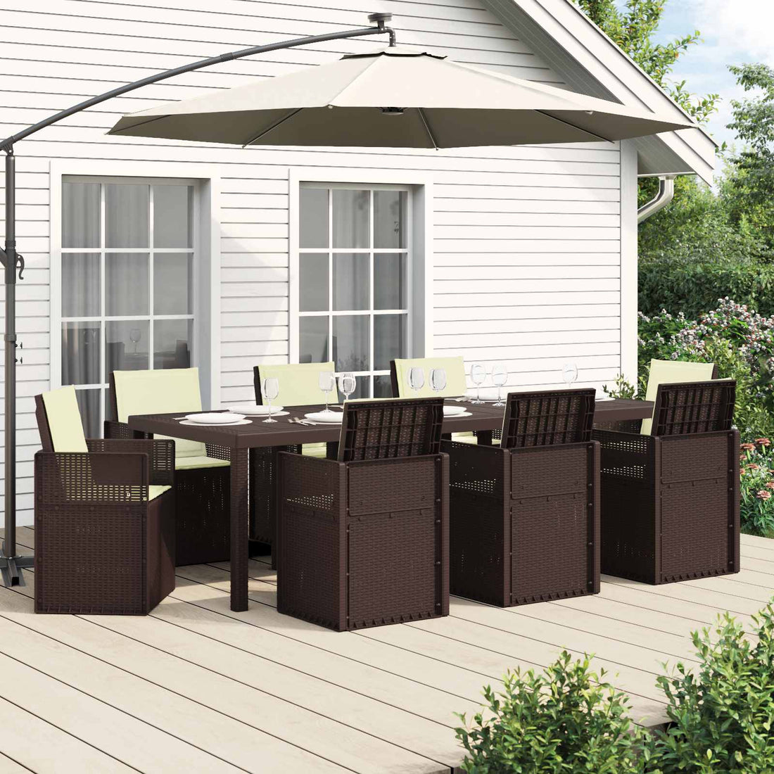 vidaXL Conjunto de Comedor de Jardín 9 uds. Marrón y crema PP