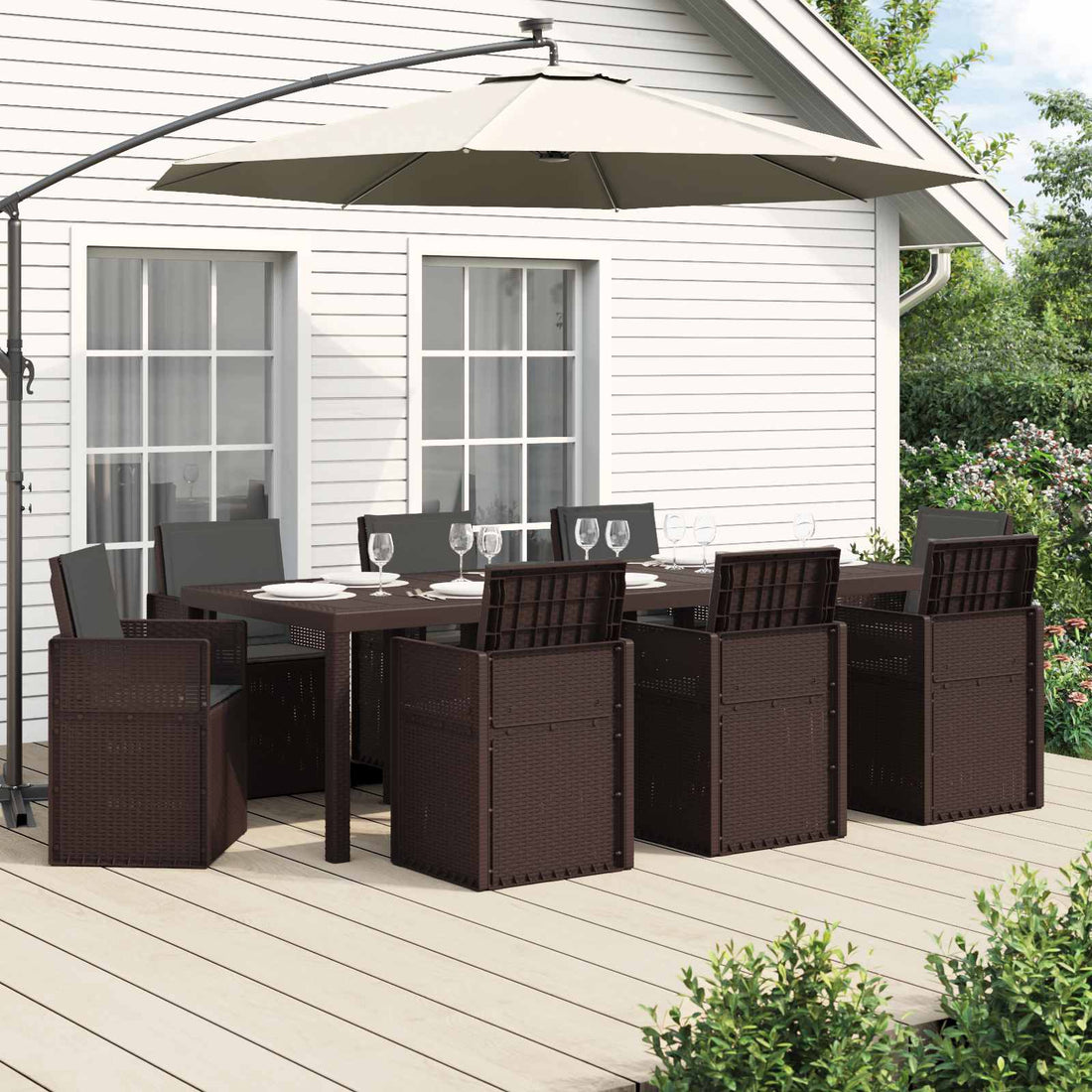 vidaXL Conjunto de Comedor de Jardín 9 uds. Marrón y Antracita PP