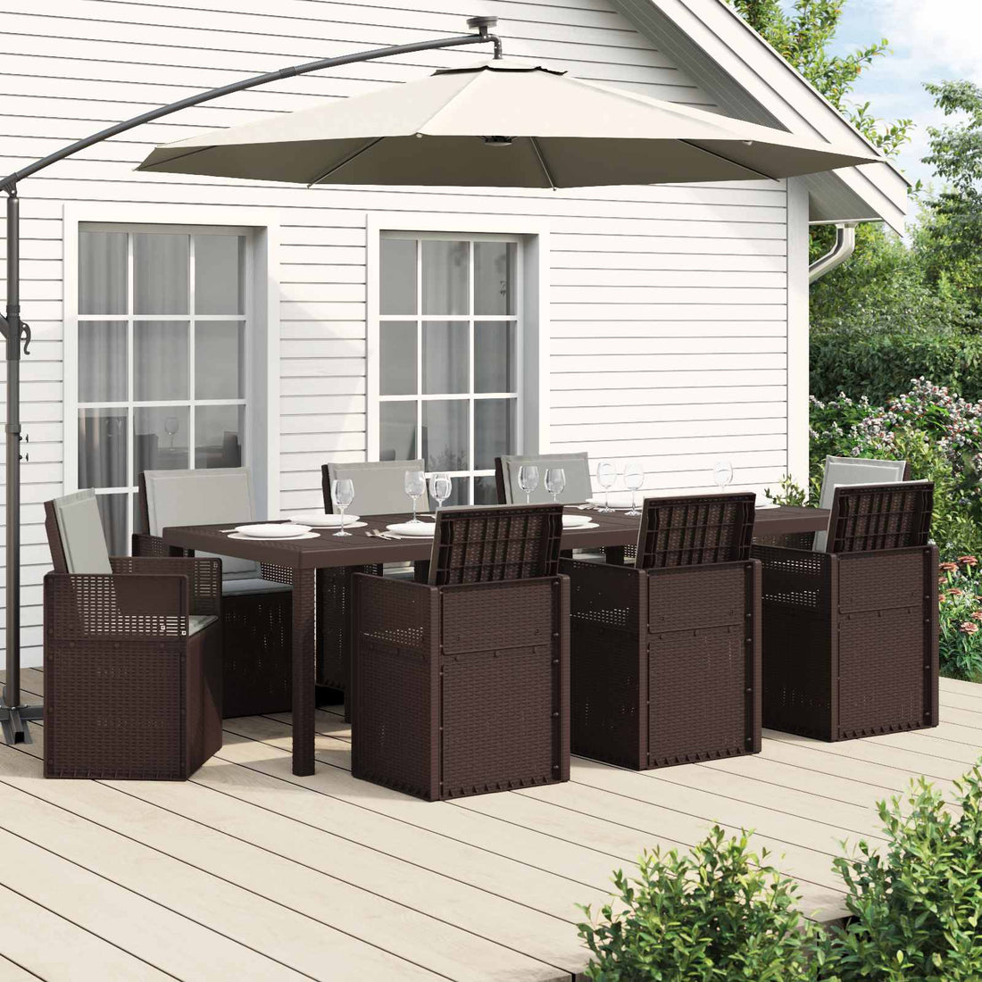 vidaXL Conjunto de Comedor de Jardín 9 uds. Marrón y Gris Claro PP