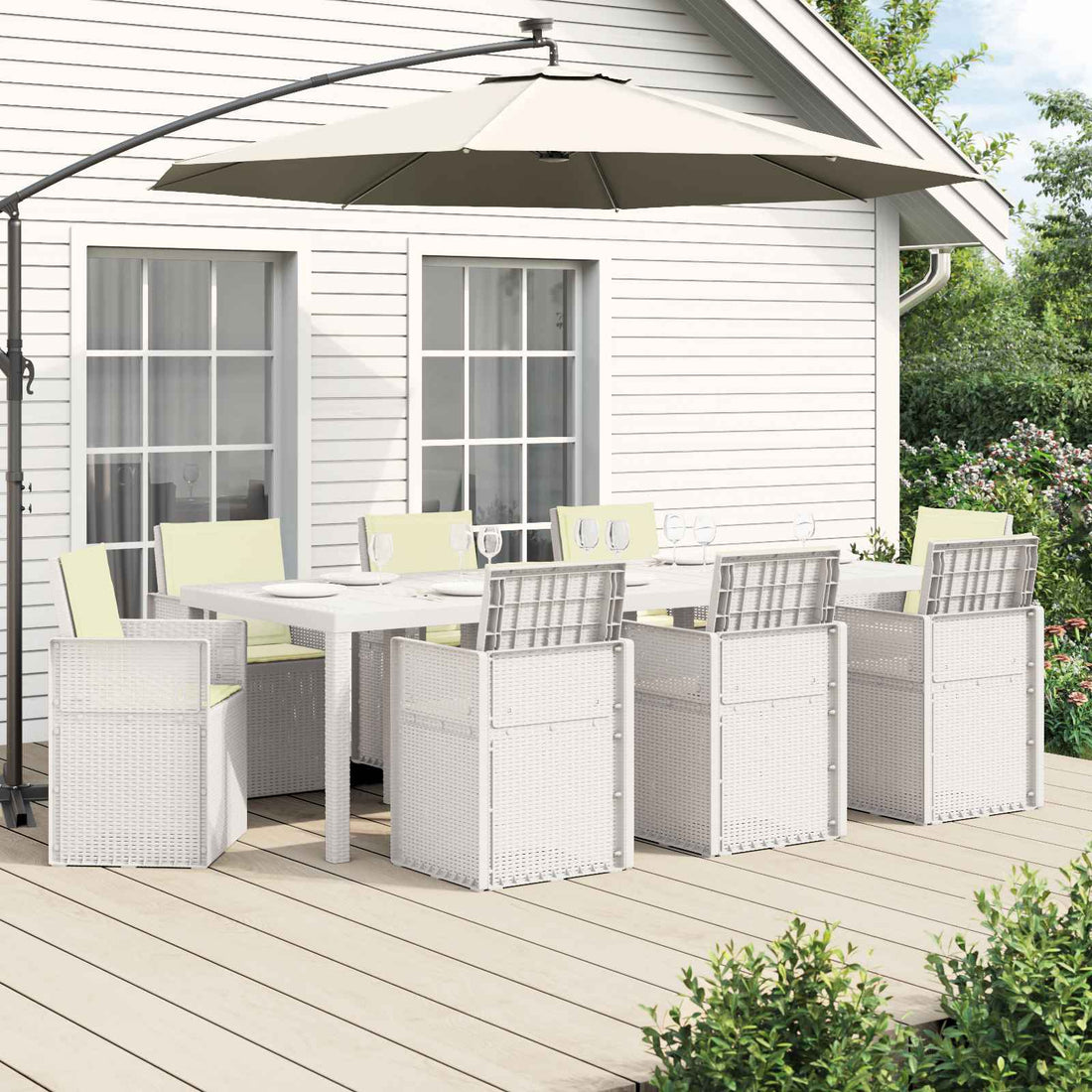 vidaXL Conjunto de Comedor de Jardín 9 uds. Blanco y Crema PP