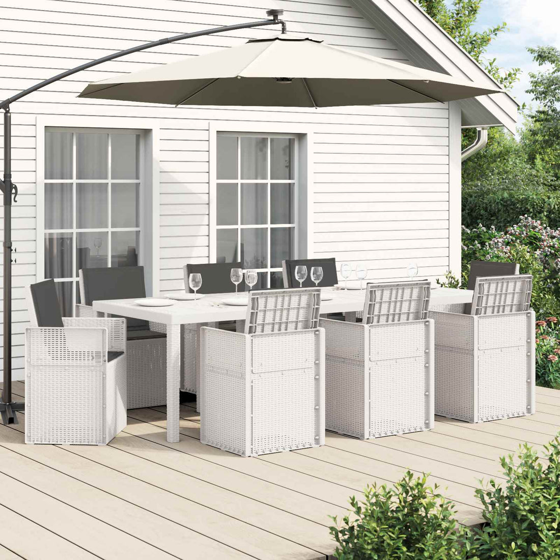 vidaXL Conjunto de Comedor de Jardín 9 uds. Blanco y Antracita PP