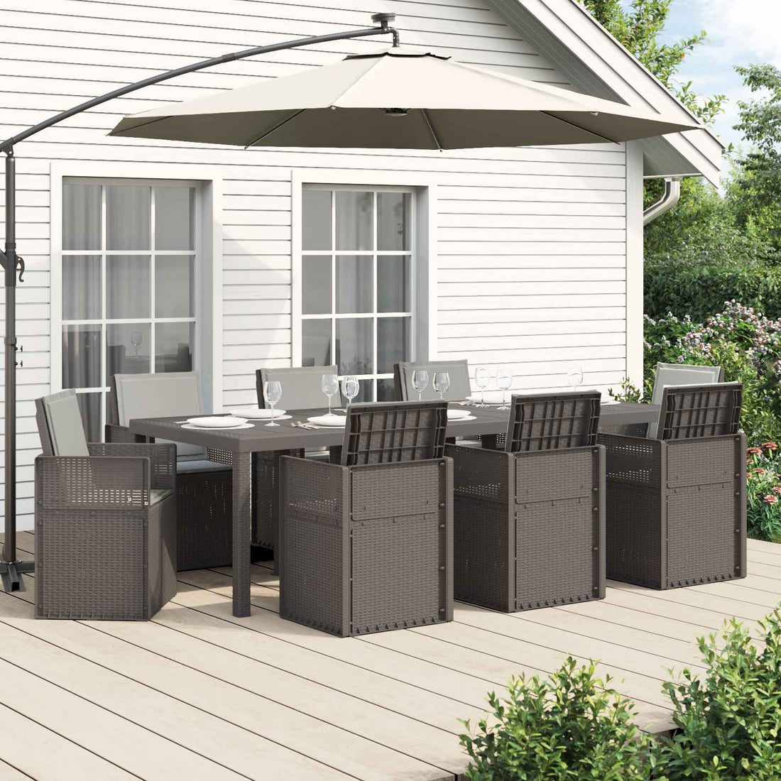 vidaXL Conjunto de Comedor de Jardín 9 uds. Gris Claro PP