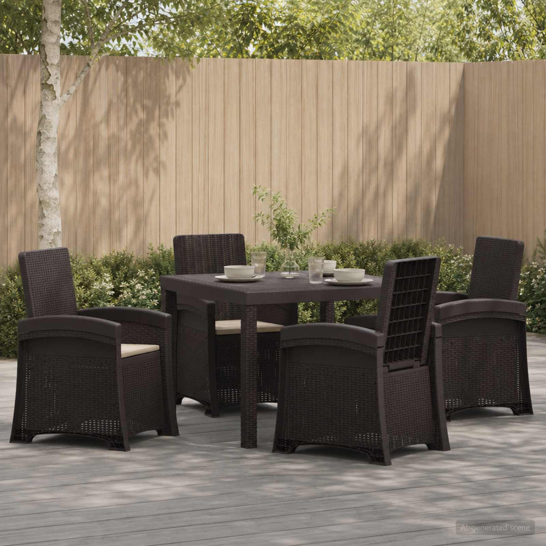 vidaXL Conjunto de Comedor de Jardín 5 uds. Marrón y Topo PP