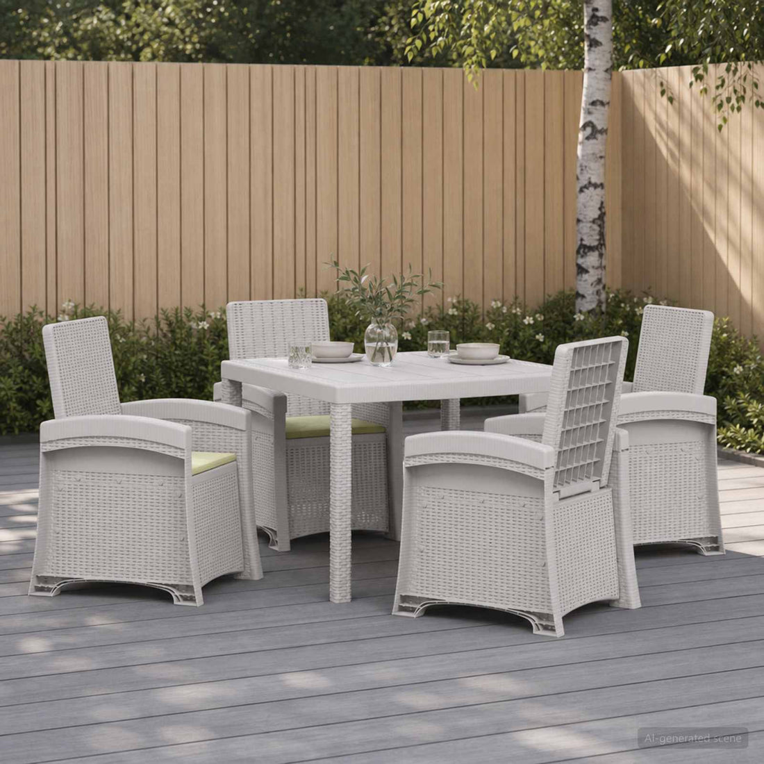 vidaXL Conjunto de Comedor de Jardín 5 uds. Blanco y Crema PP
