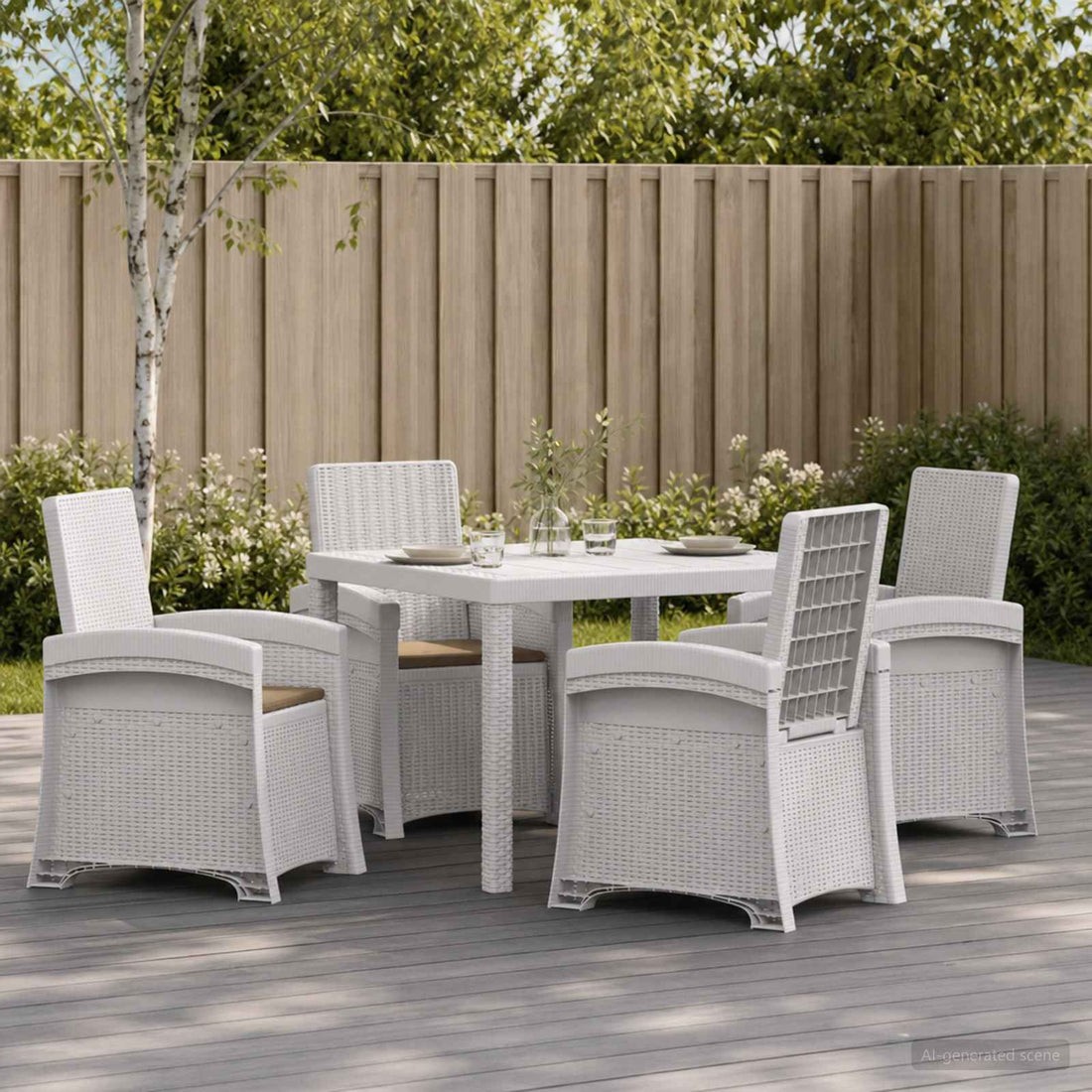 vidaXL Conjunto de Comedor de Jardín 5 uds. Blanco y Topo PP