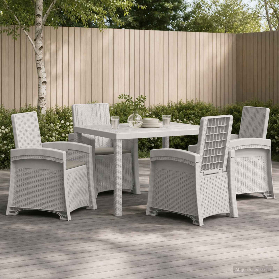 vidaXL Conjunto de Comedor de Jardín 5 uds. Blanco y Gris Claro PP