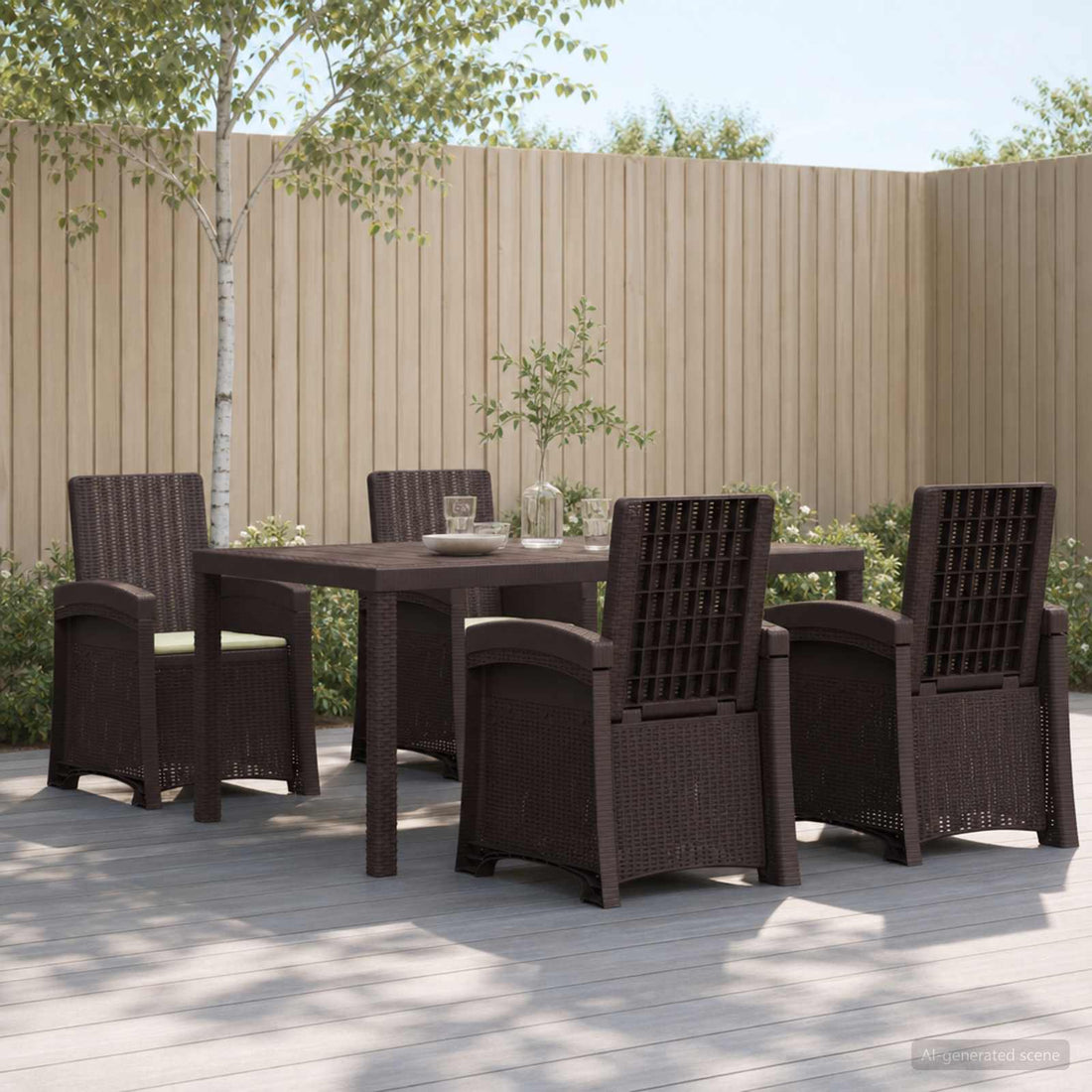 vidaXL Conjunto de Comedor de Jardín 5 uds. Marrón y crema PP