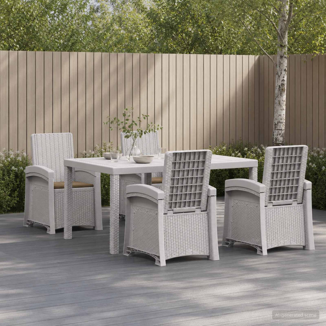 vidaXL Conjunto de Comedor de Jardín 5 uds. Blanco y Topo PP