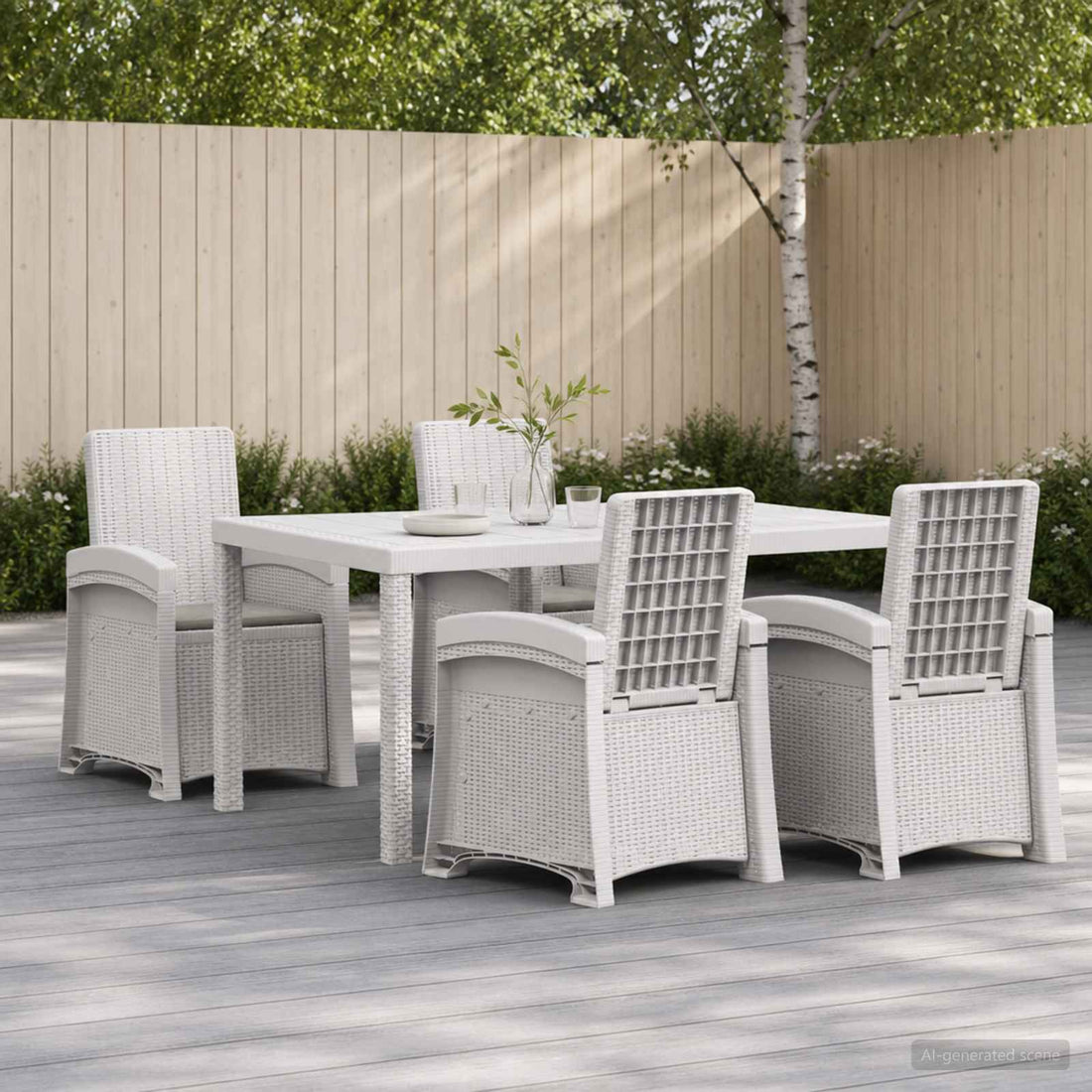 vidaXL Conjunto de Comedor de Jardín 5 uds. Blanco y Gris Claro PP