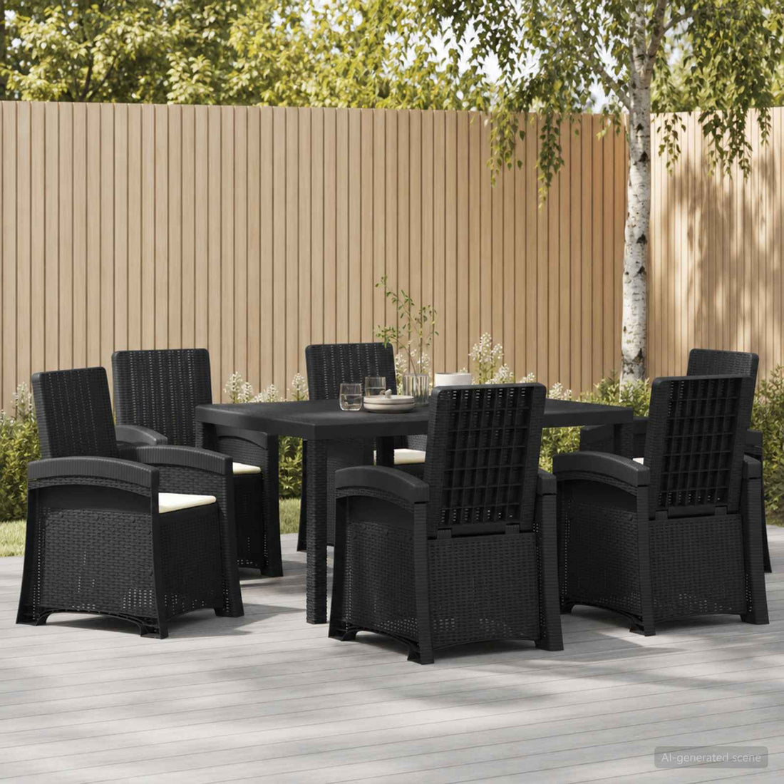 vidaXL Conjunto de Comedor de Jardín 7 uds. Antracita y Crema PP