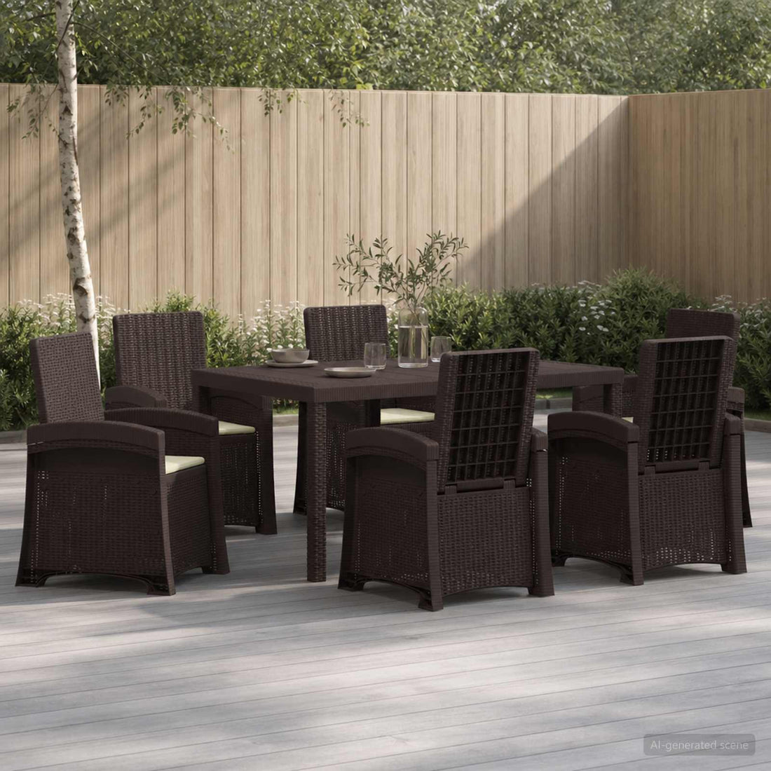 vidaXL Conjunto de Comedor de Jardín 7 uds. Marrón y crema PP