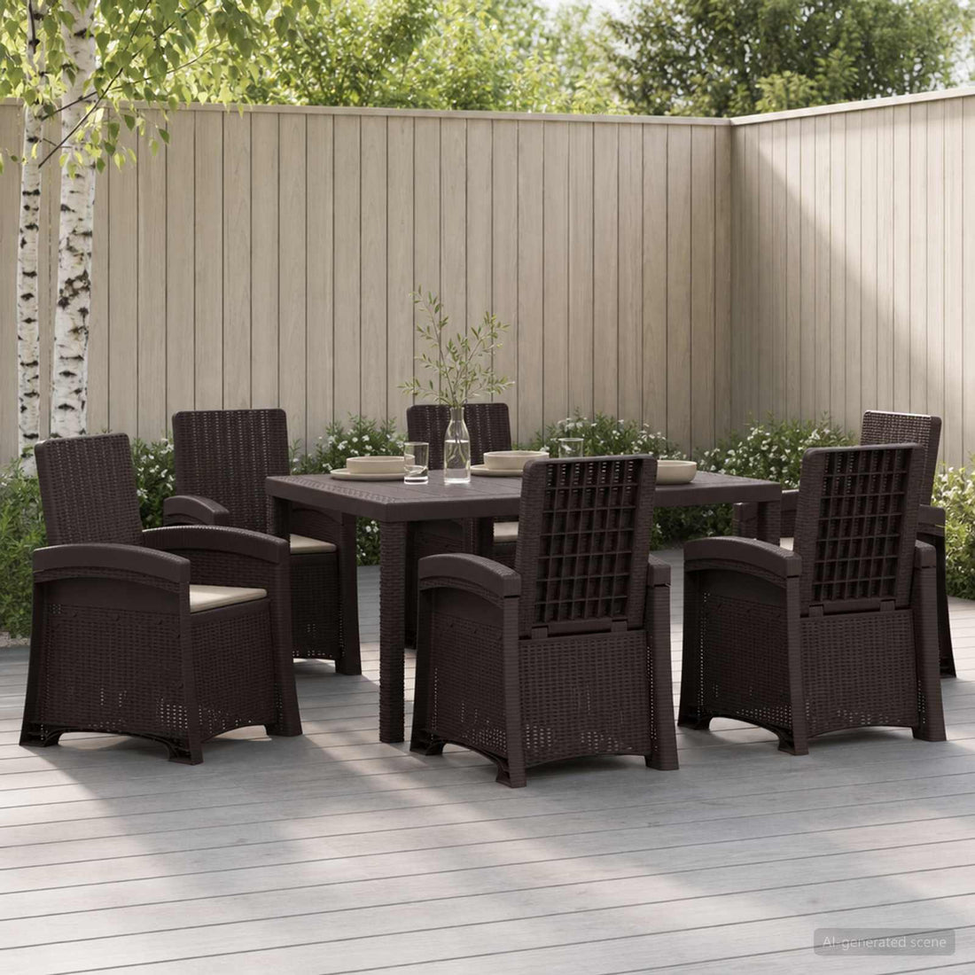 vidaXL Conjunto de Comedor de Jardín 7 uds. Marrón y Topo PP