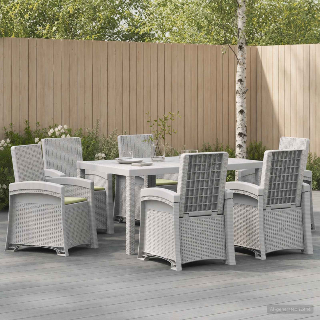 vidaXL Conjunto de Comedor de Jardín 7 uds. Blanco y Crema PP