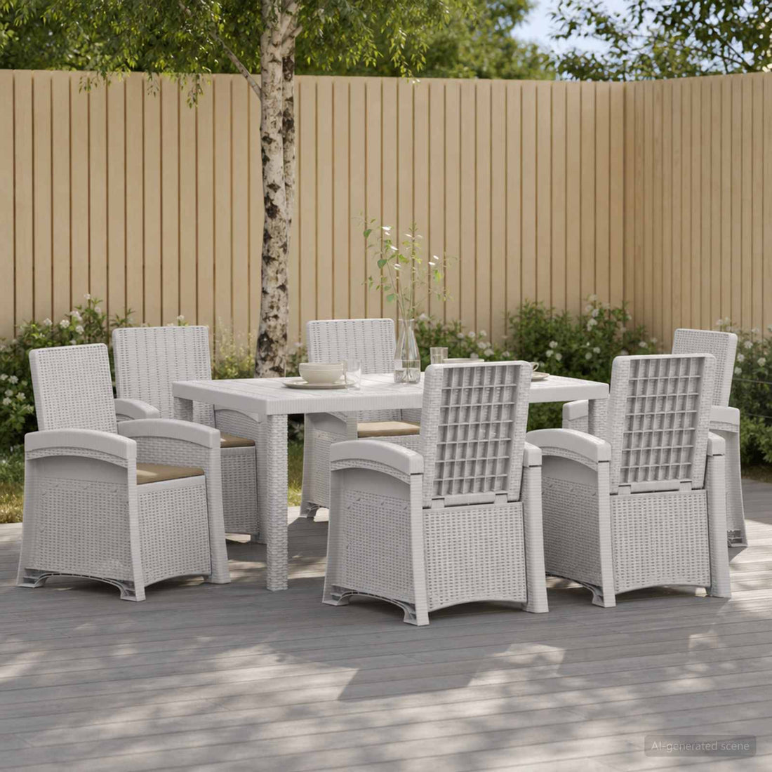vidaXL Conjunto de Comedor de Jardín 7 uds. Blanco y Topo PP