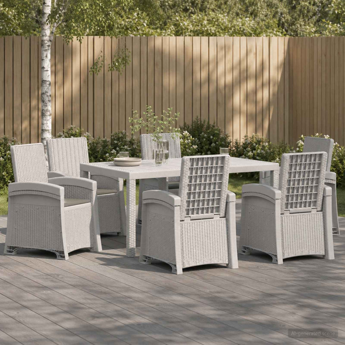 vidaXL Conjunto de Comedor de Jardín 7 uds. Blanco y Gris Claro PP