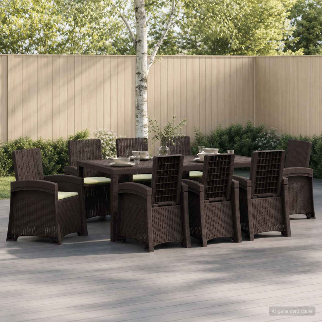 vidaXL Conjunto de Comedor de Jardín 9 uds. Marrón y crema PP